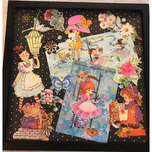 Old Fashioned Girls Retro Framed Handmade Collage Wall Art OOAK Picture Decor